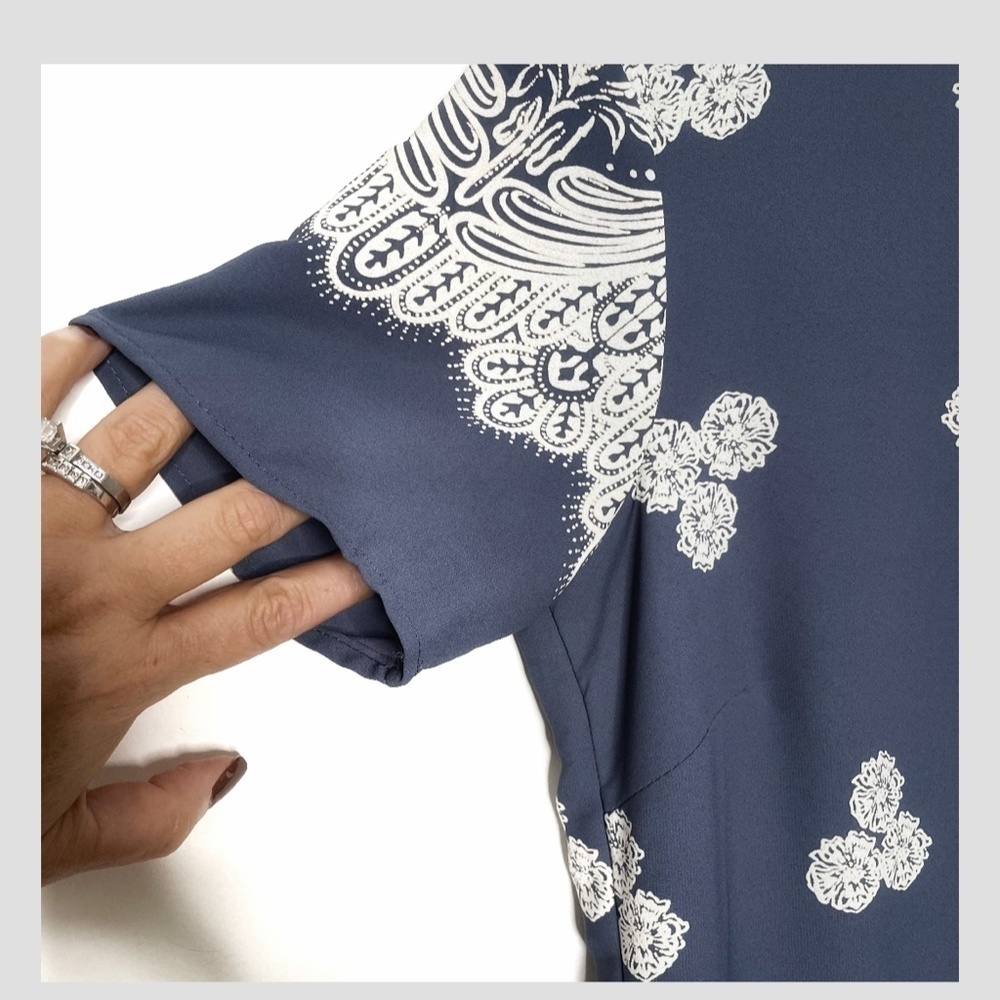 Lulus Riverside State Blue Floral Print Shift Dress Short Sleeve Mini Length - Picture 7 of 16